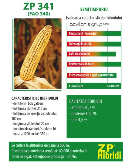 ZP 341 seminte porumb FAO 340 sac 25000MB, Alege ambalajul dorit: 341, 2 image