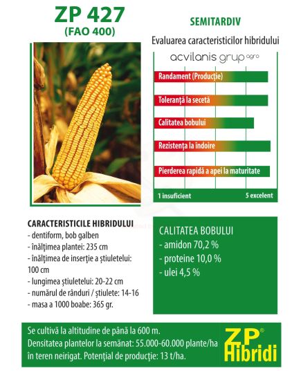 ZP 427 seminte porumb FAO 400 sac 25000MB, Alege ambalajul dorit: 427, 2 image